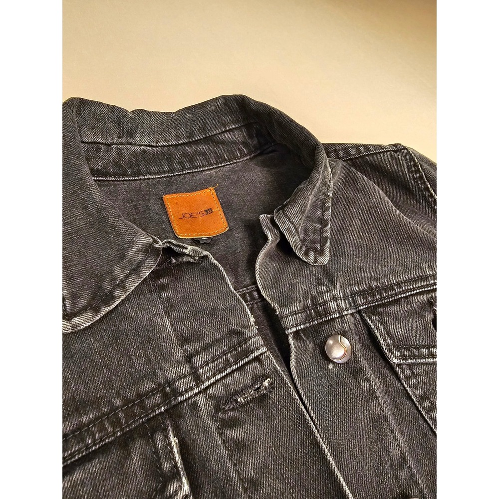 JOE'S 55 Women's Black Solid Denim Jacket Button Front Pockets Short Size S